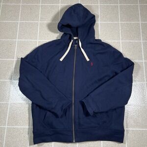 Vintage Polo Ralph Lauren Hoodie Full Zip Thermal Waffle Hood Navy Blue 2XL y2k
